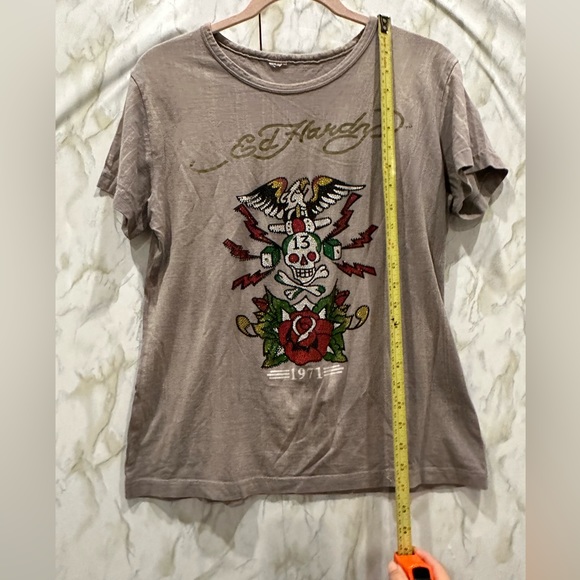 Ed Hardy Y2K vintage tee skull rose red green gold grey casual short sleeve Med - Picture 4 of 9